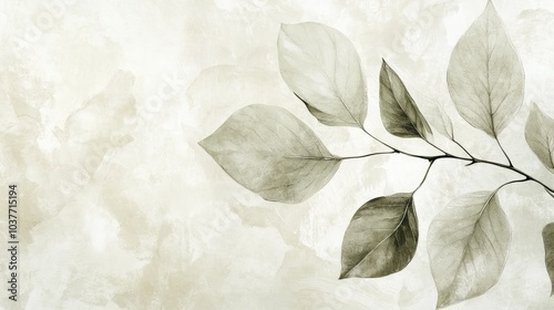 Delicate leaf artwork illustrated on a softly textured background ideal for interior wallpaper design
