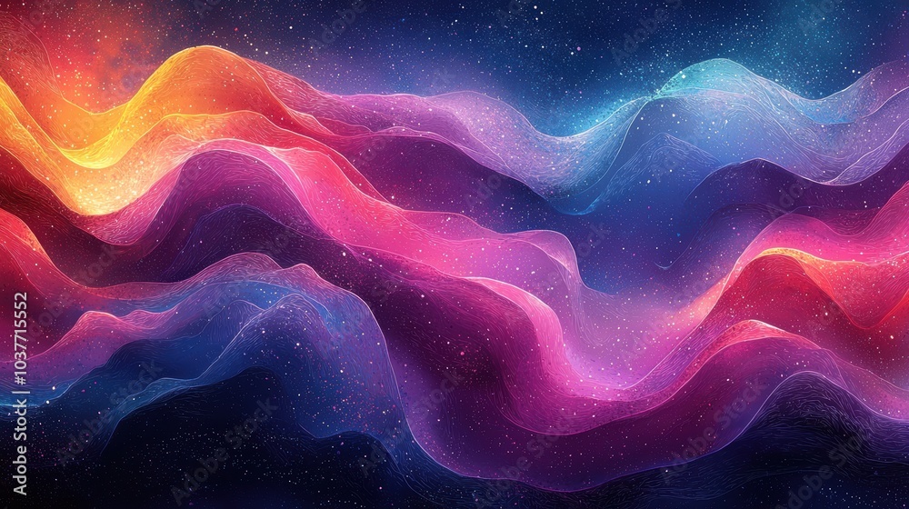 Abstract colorful glowing waves and stars. Abstract colorful glowing waves and stars.