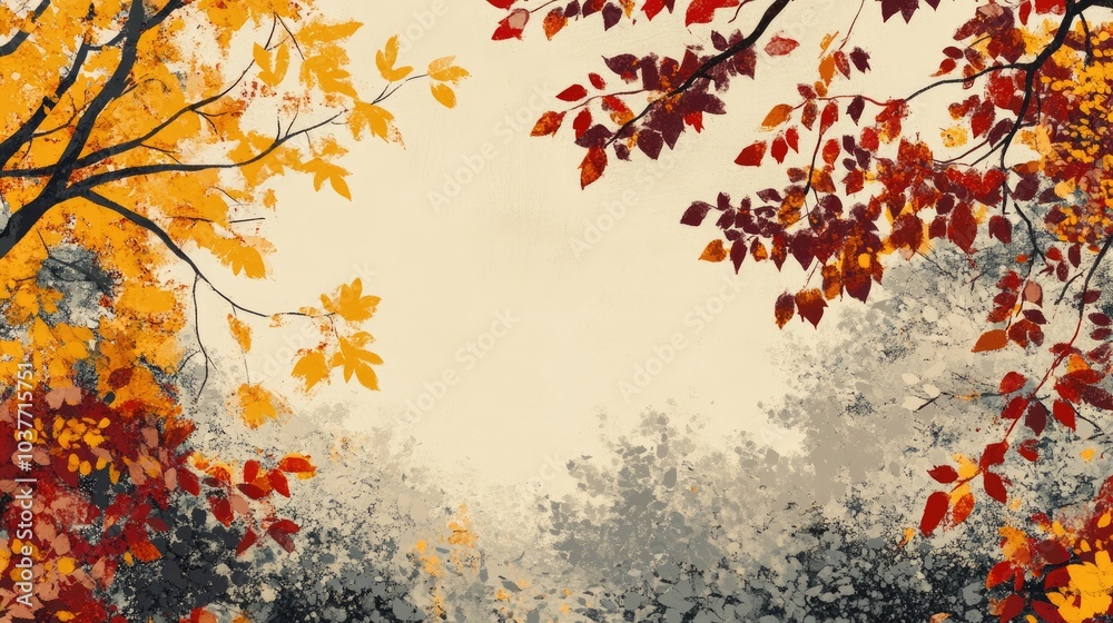 Coloring book illustration of vibrant yellow and red autumn leaves embellishing a lovely natural scene with a bokeh effect Panoramic design showcasing the essence of fall Coloring book illustration of vibrant yellow and red autumn leaves embellishing a lovely natural scene with a bokeh effect Panoramic design showcasing the essence of fall