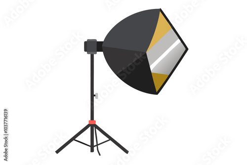 Studio strobe with softbox on white background