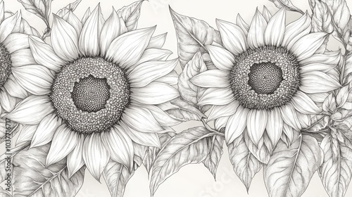 Wallpaper Mural Hand Drawn Sunflower Line Art Featuring Delicate Fine Lines Black and White Floral Illustrations of Sunflowers Torontodigital.ca