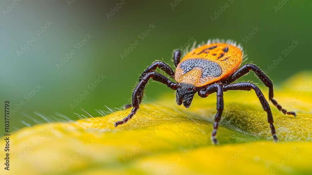 Close-up of a small bug on a yellow leaf with detailed textures Close-up of a small bug on a yellow leaf with detailed textures