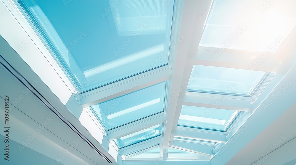 Obraz premium Skylights on a bright and modern ceiling with sunlight streaming through