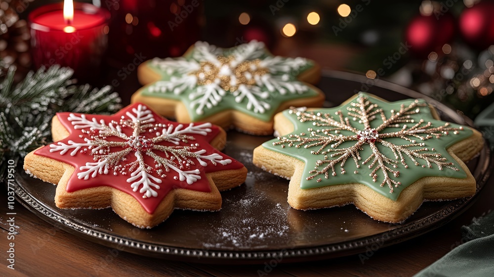Christmas cookies, shaped like stars and snowflakes