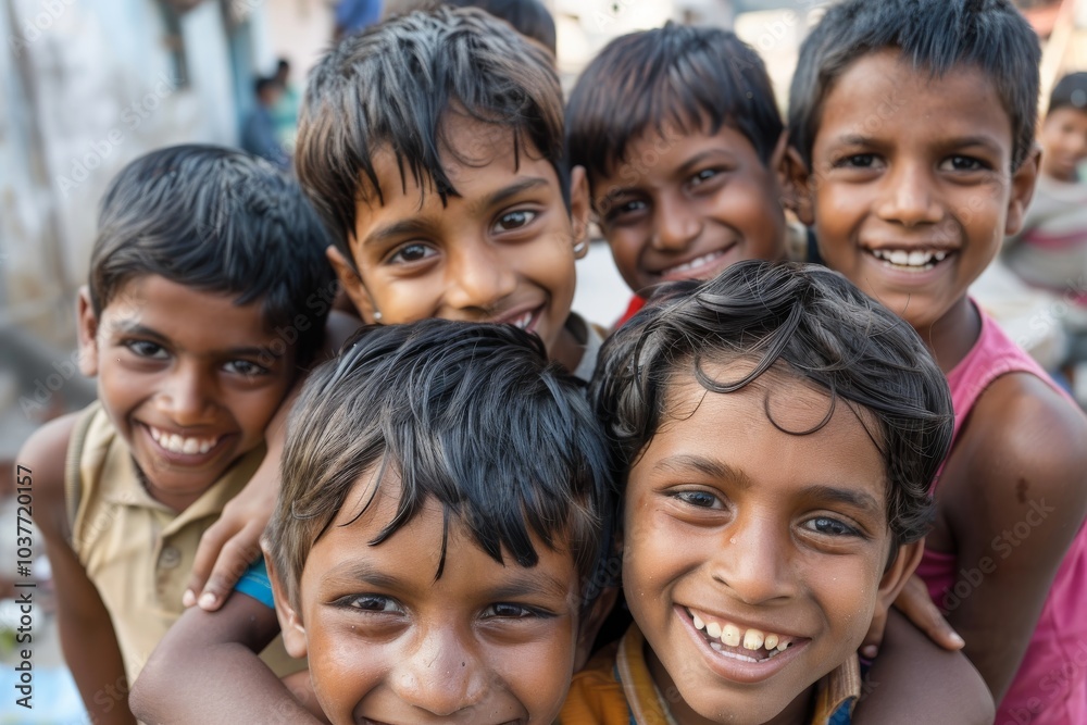 Group of happy indian children smiling and looking at camera. Selective focus. Group of happy indian children smiling and looking at camera. Selective focus.