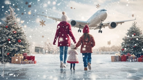 Travelers Arriving at Holiday Destination in Winter Scene