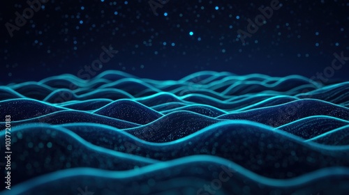 A blue ocean with a lot of waves and stars in the background