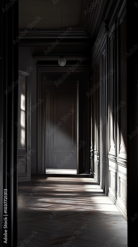 Dark Hallway in a Historic Building - Classic Architecture and Interior Design Dark Hallway in a Historic Building - Classic Architecture and Interior Design