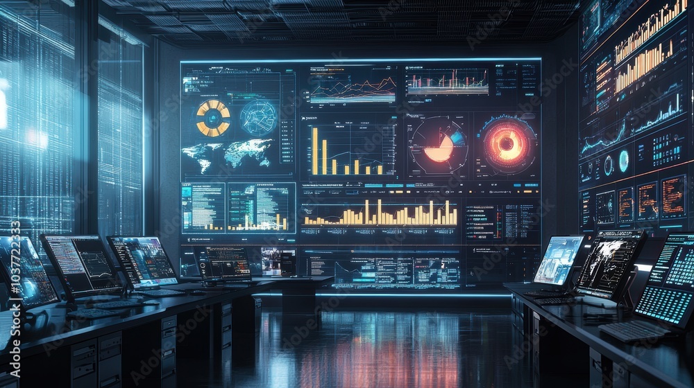 Modern High-Tech Digital Workspace with Dashboards Modern High-Tech Digital Workspace with Dashboards