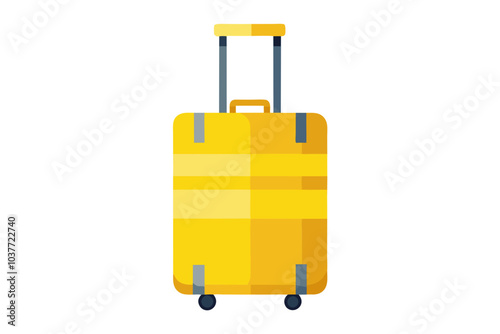 suitcase upright on white background, minimalist design with wheels and handle photo