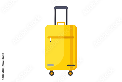 suitcase upright on white background, minimalist design with wheels and handle