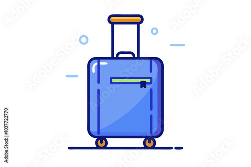 suitcase upright on white background, minimalist design with wheels and handle