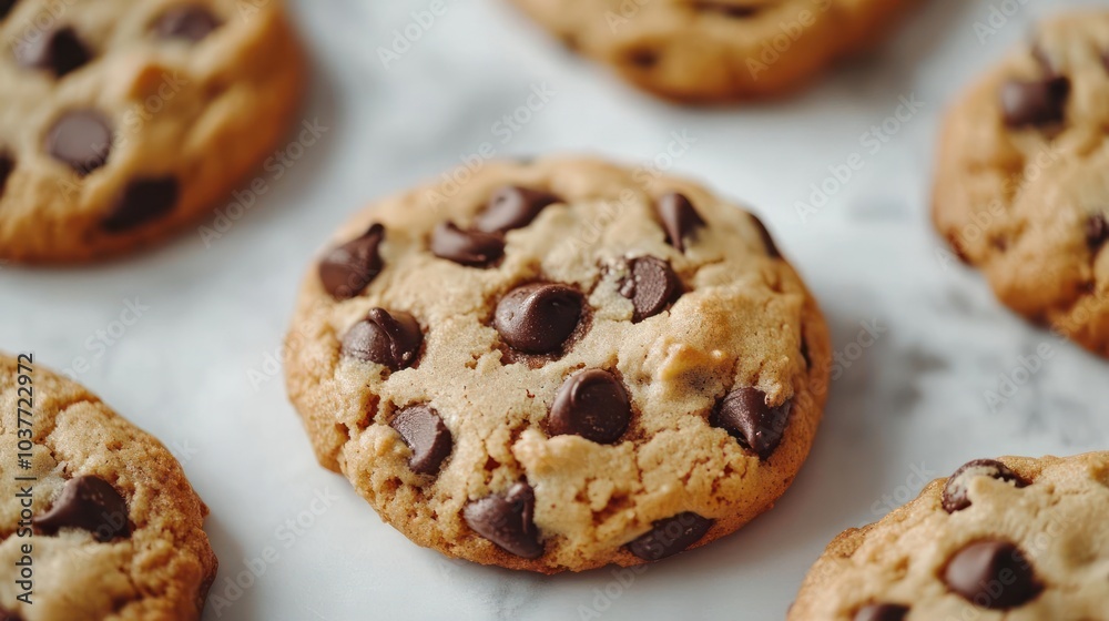 A close-up image of chocolate chip cookies. A close-up image of chocolate chip cookies.