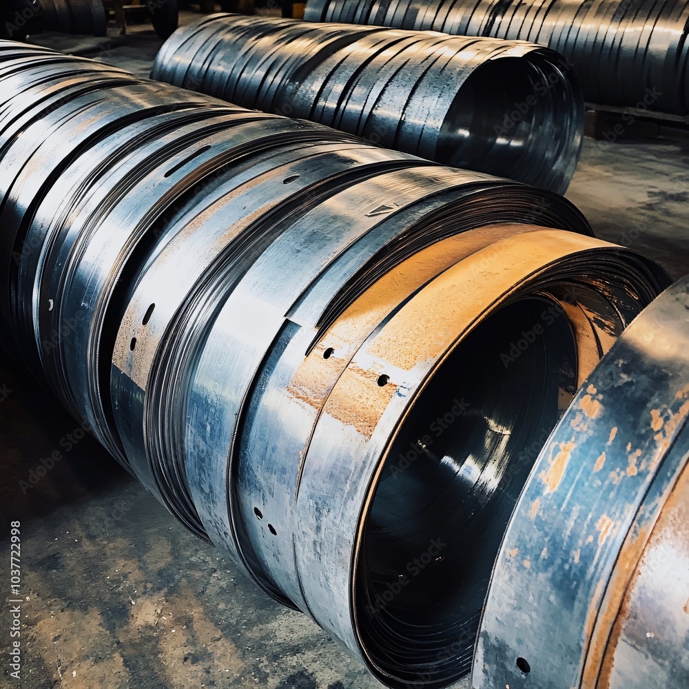 Metallic Rolls in Industrial Warehouse Environment Metallic Rolls in Industrial Warehouse Environment