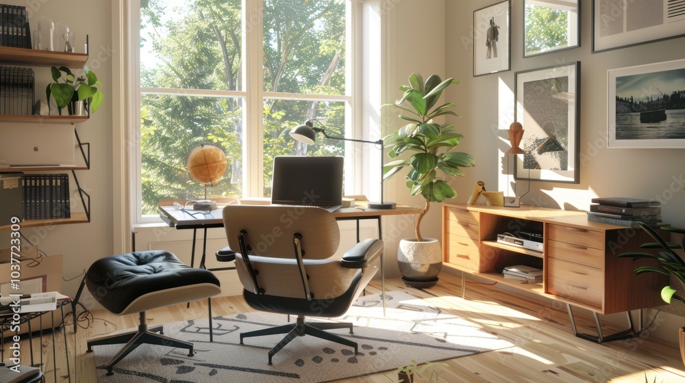 Modern Home Office with Warm Sun