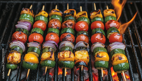 Wide Food Photography of Fresh Vegetable Skewers