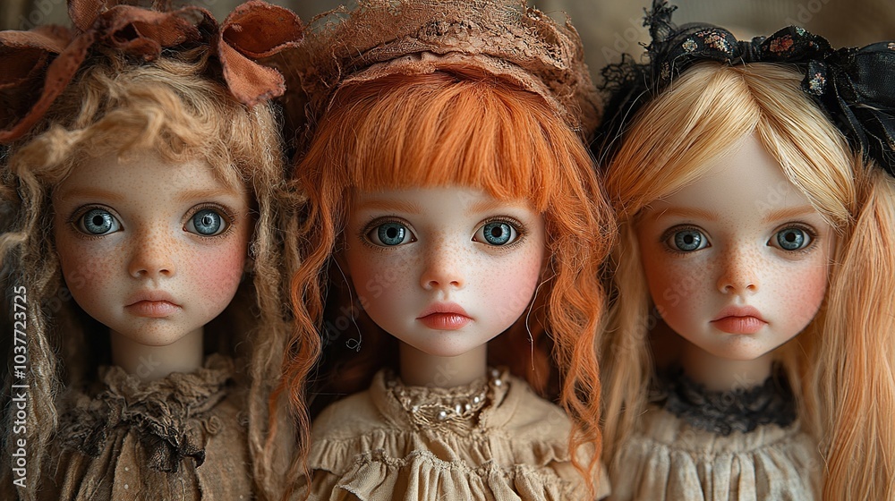 Three Adorable Dolls with Whimsical Expressions Three Adorable Dolls with Whimsical Expressions