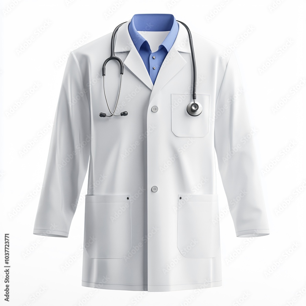 Professional White Lab Coat with Stethoscope Display Professional White Lab Coat with Stethoscope Display