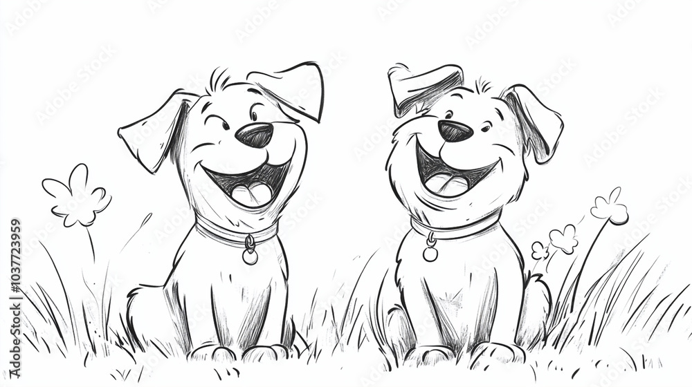 Naklejka premium Cute happy dogs kids drawing.ai generative.
