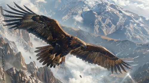 Golden Eagle Soaring Above Majestic Mountains