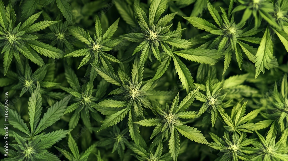 Close-Up of Lush Green Cannabis Leaves with Detailed Texture Close-Up of Lush Green Cannabis Leaves with Detailed Texture