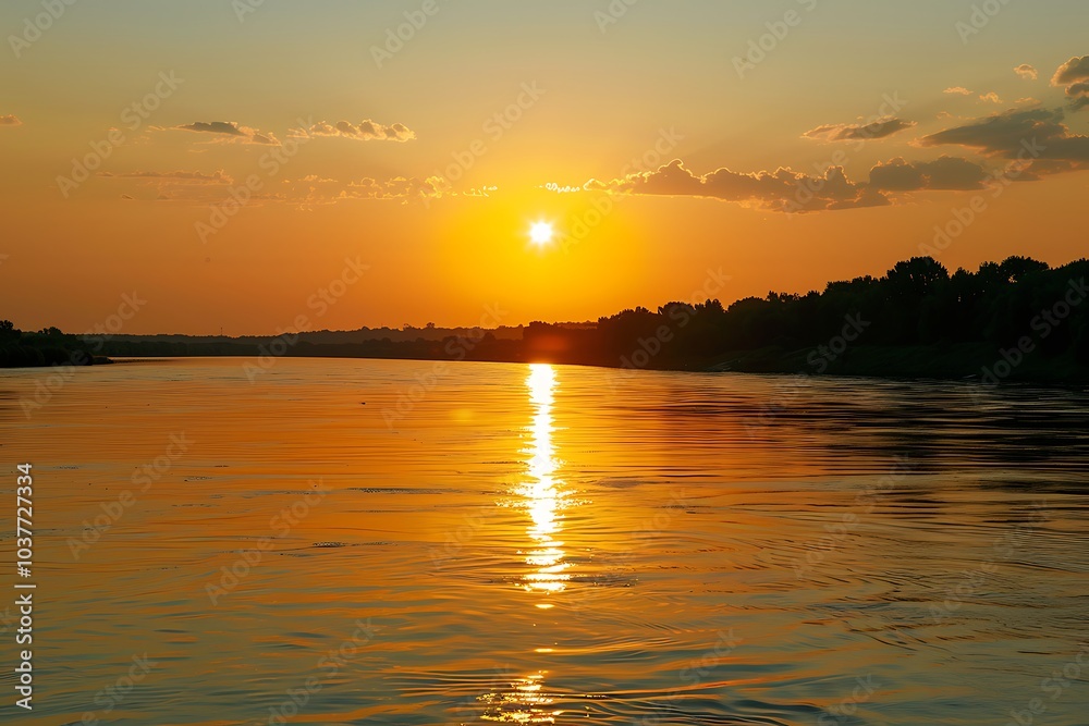Sunset at the river coast. Sunset on the beach of the Baltic Sea