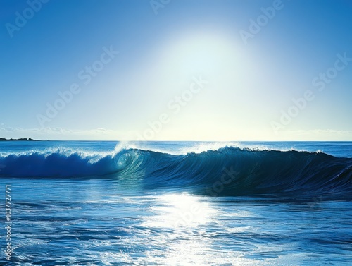 Ocean wave blue wallpaper with rolling waves and sunlight filtering through