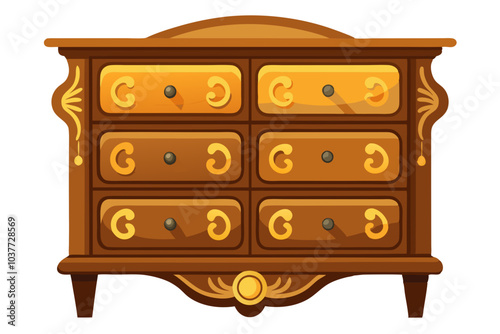 Antique wood carved chest of drawers vector art illustration