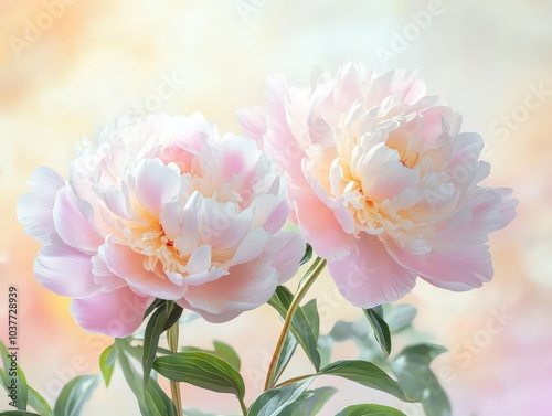 Pastel-colored peonies with soft, blurred edges and gentle gradients
