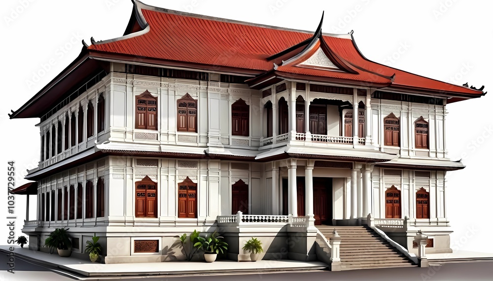 Design of historical buildings of the Javanese kingdom isolated on white background. Illustration of modern Javanese royal buildings. Generate AI Design of historical buildings of the Javanese kingdom isolated on white background. Illustration of modern Javanese royal buildings. Generate AI
