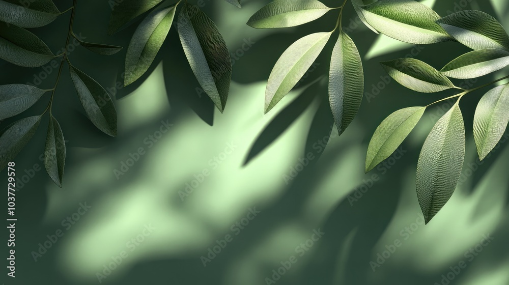 Fototapeta premium Luxury leaf shadows on a soft green natural background ideal for showcasing products nature themes fragrances promotional materials banners and cosmetic presentations 3D render