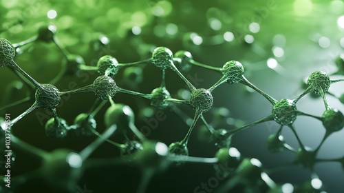 Graphene molecular nano technology structure on a green background - 3d rendering.  photo