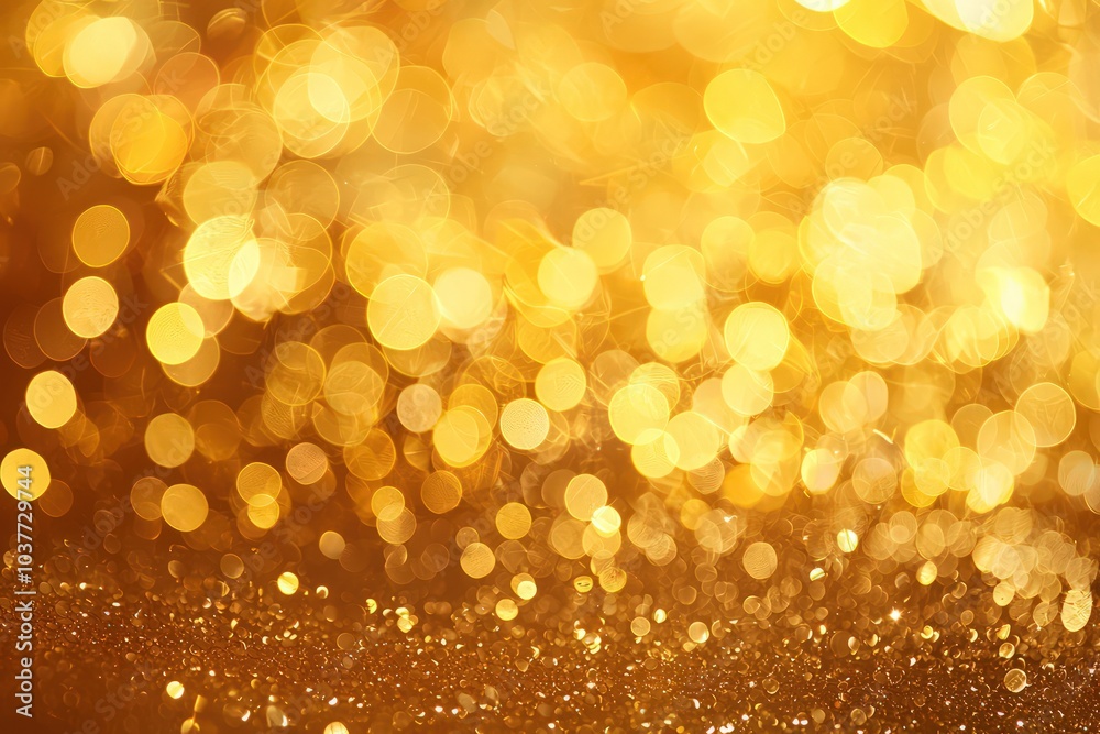 Gold bokeh creating an enchanting backdrop suitable for an awards ceremony or festive event.