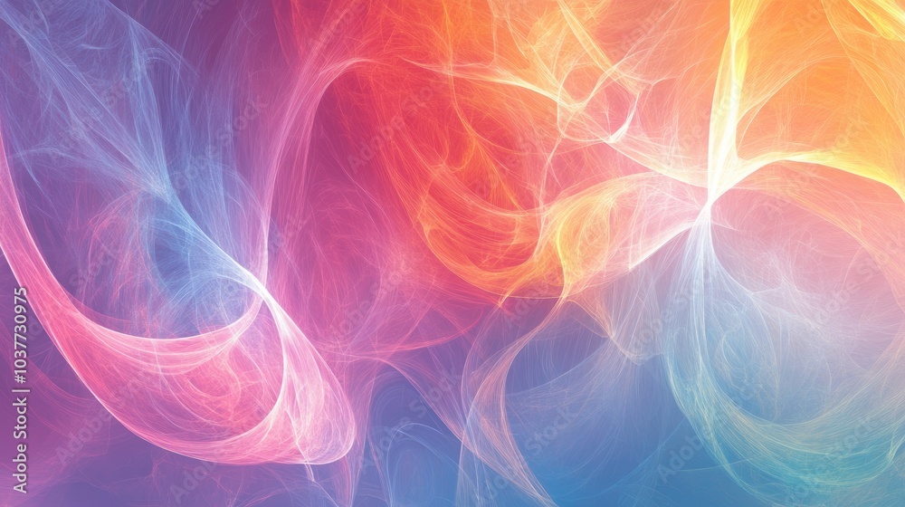 Line art illustration featuring an abstract colorful fractal light pattern Line art illustration featuring an abstract colorful fractal light pattern