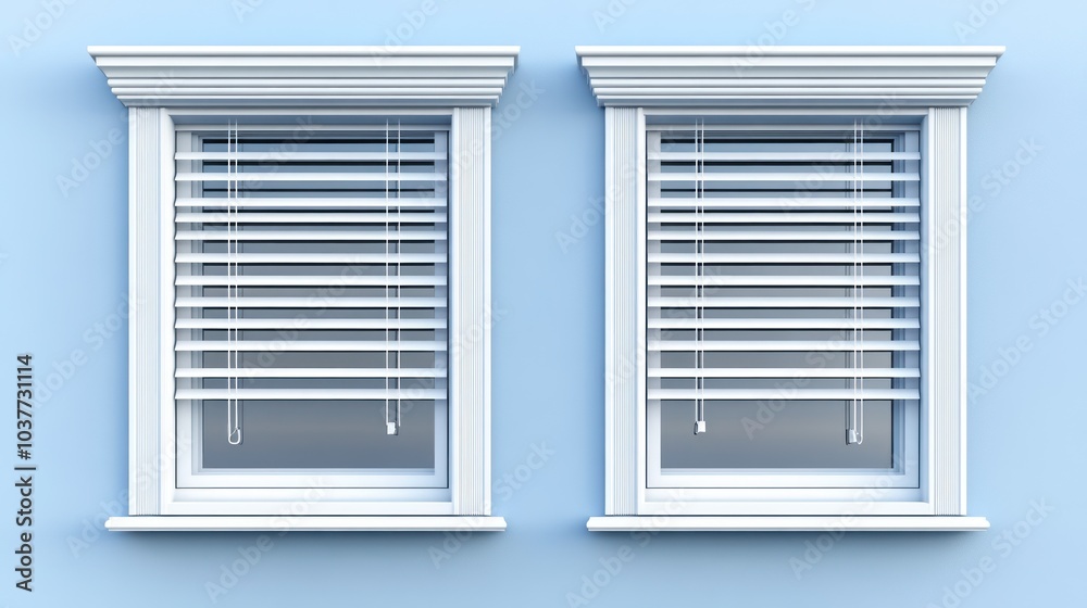 White Window with Blinds on Blue Wall White Window with Blinds on Blue Wall