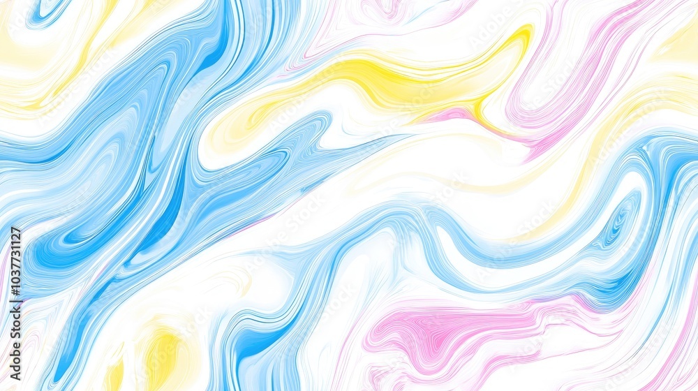 Chaotic long lines with a liquid texture in blue yellow and pink on a white background Seamless pattern Chaotic long lines with a liquid texture in blue yellow and pink on a white background Seamless pattern