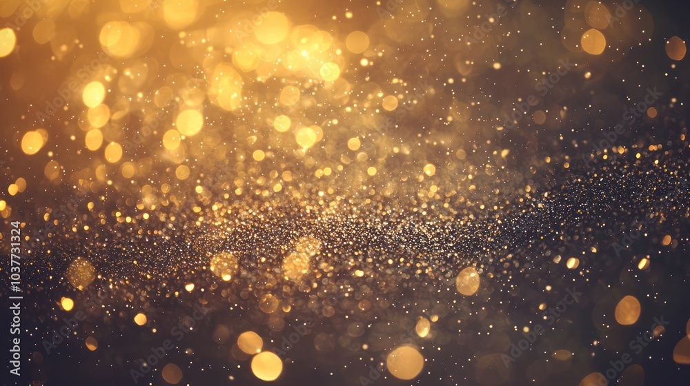 Golden Abstract Background with Glitter and Defocused Lights, Creating a Festive Texture Golden Abstract Background with Glitter and Defocused Lights, Creating a Festive Texture