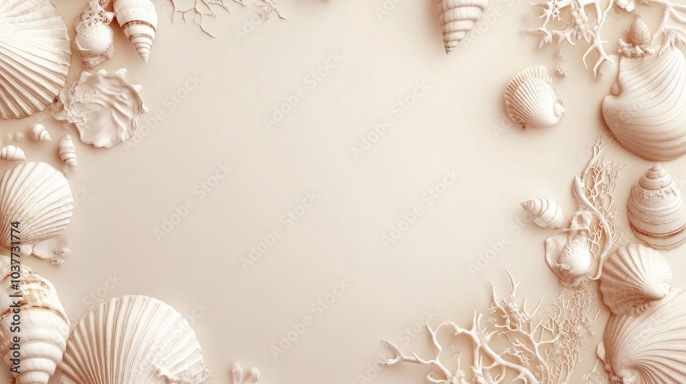Line Art Frame Background Featuring Seashells Line Art Frame Background Featuring Seashells