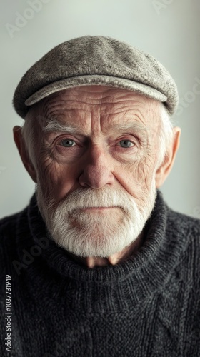 an elderly man with Caucasian origins from Germany, wrinkled skin, 