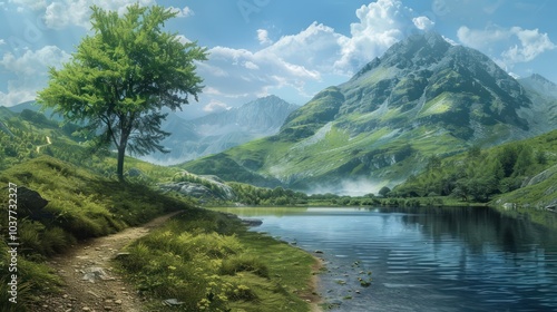 Wallpaper Mural Serene Mountain Lake with Tree Torontodigital.ca