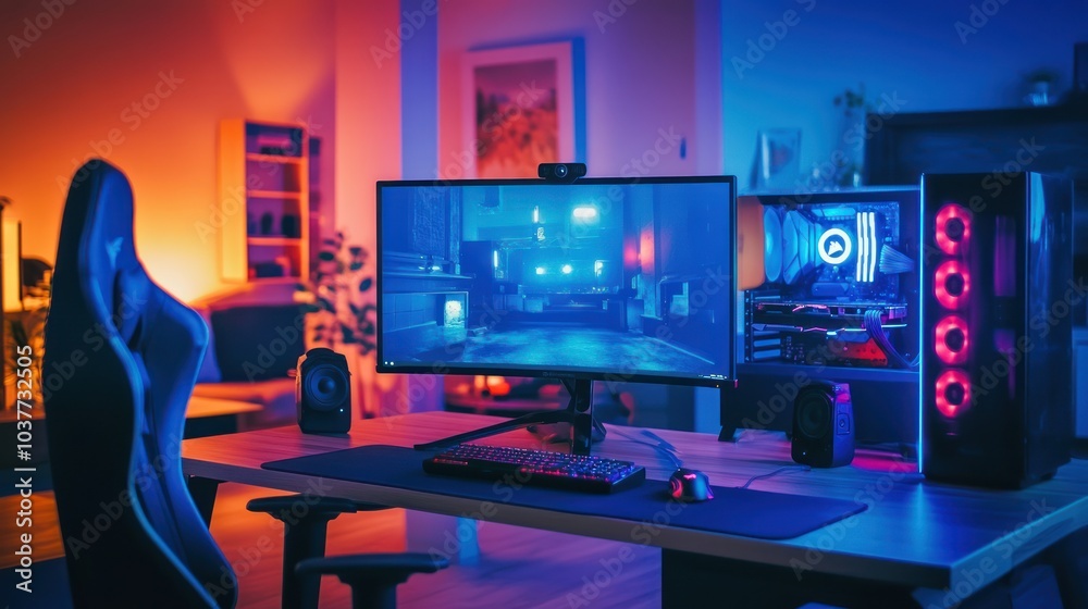 Gaming Setup with Neon Lights Gaming Setup with Neon Lights