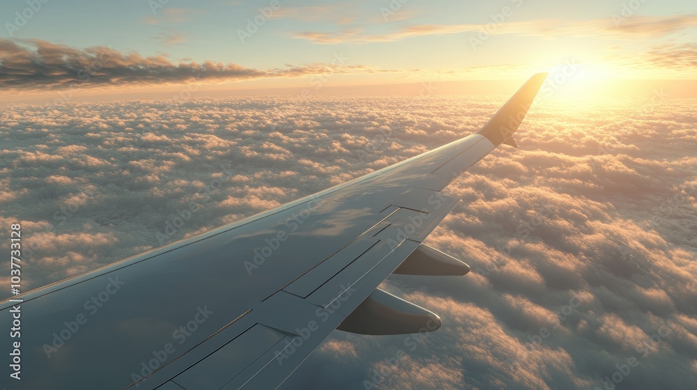 Airplane wing against a backdrop of clouds Airplane wing against a backdrop of clouds