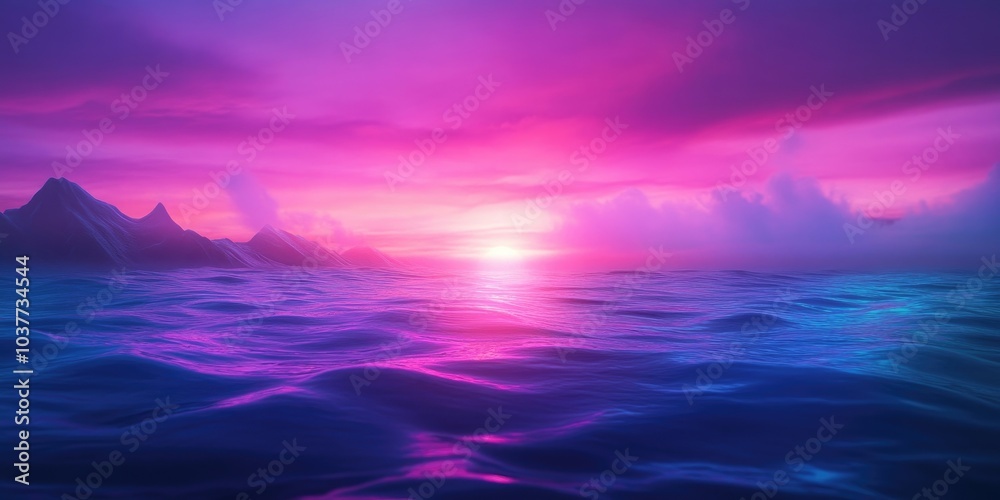 Obraz premium Sunset over a coastal landscape with vibrant colors and reflections on the water, Coastal sunset with vibrant colors and water reflections