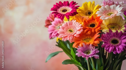 Vibrant bouquet mixed flowers with vivid colors on a soft background