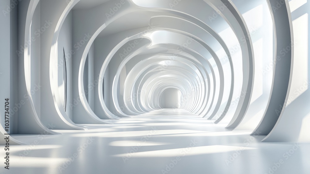 Fototapeta premium 3D rendering of contemporary architectural features in an interior space with white walls
