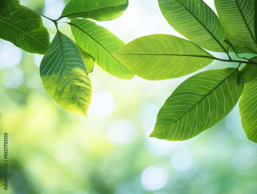 Vibrant green tropical leaves with a soft, blurred background Vibrant green tropical leaves with a soft, blurred background