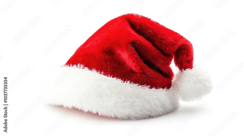 Red Santa Claus hat isolated on a white background perfect for winter holiday and festive Christmas and New Year celebrations Red Santa Claus hat isolated on a white background perfect for winter holiday and festive Christmas and New Year celebrations