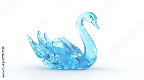 3D rendering of an ice blue crystal glass swan isolated on a white background with clipping path photo