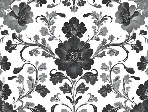 Vintage black and white floral pattern with intricate details