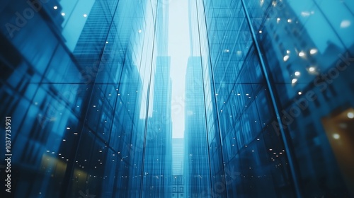 Wallpaper Mural Business background, glass buildings in the city, blue and white color scheme Torontodigital.ca